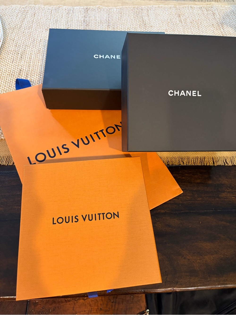 Assorted Chanel and Louis Vuitton  Gift Boxes and an LV bag  - Black